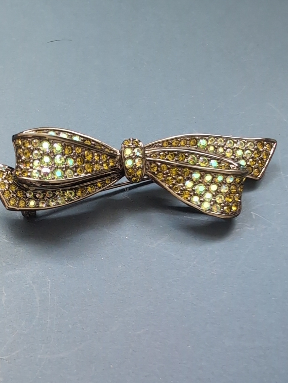 Gold-Tone Crystal Bow Brooch - Yellow Crystal Accent